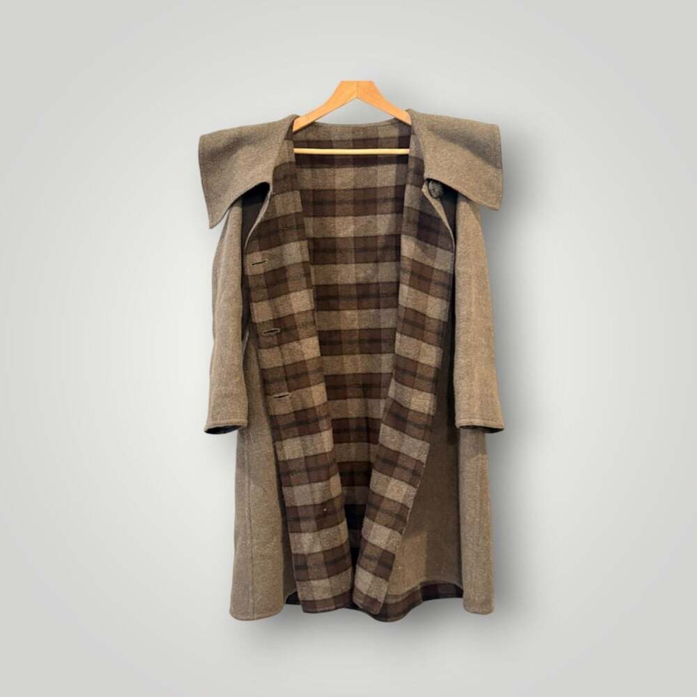 Vintage Wool Trench/Swing Coat Brown and Plaid